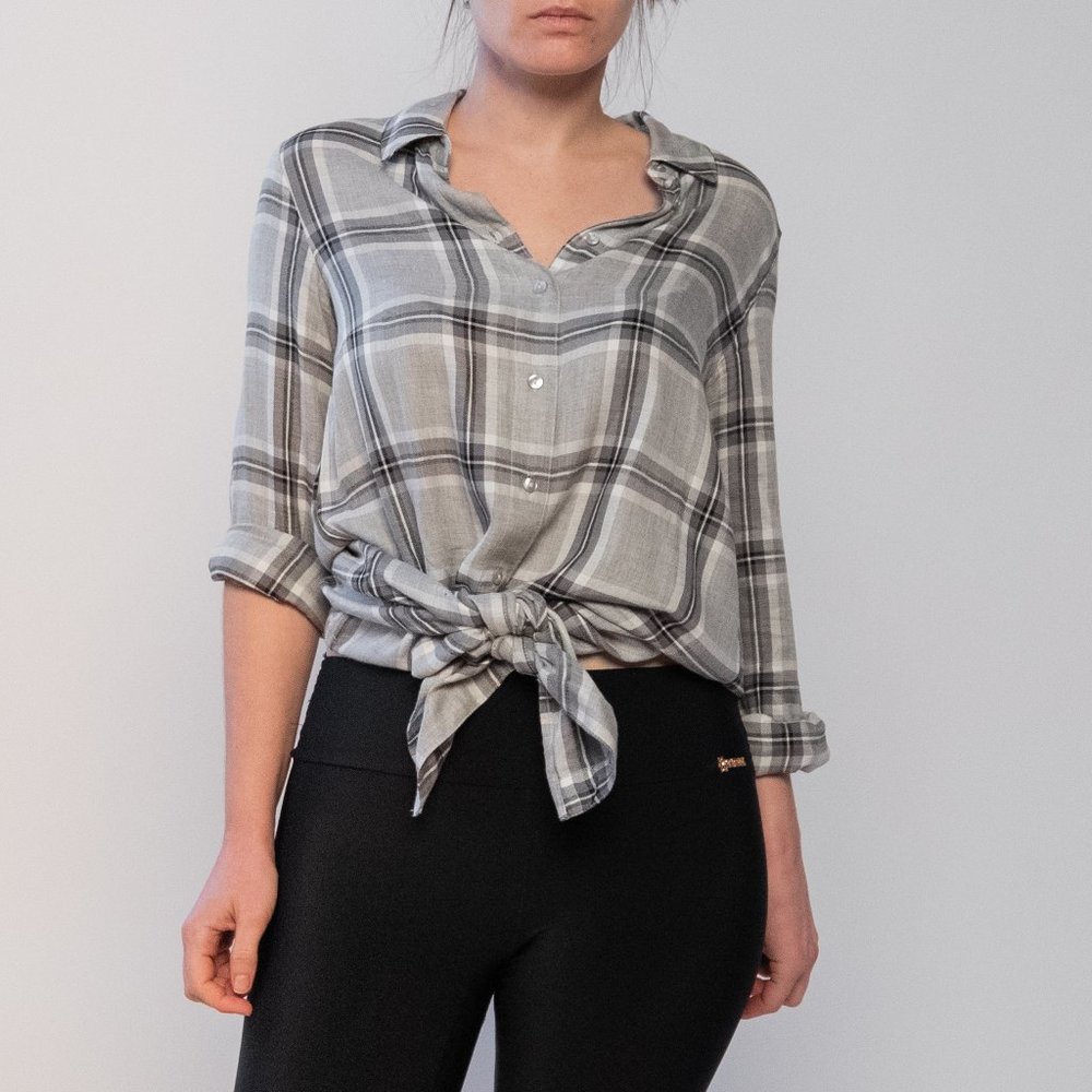 Gray Plaid Long Sleeve Shirt